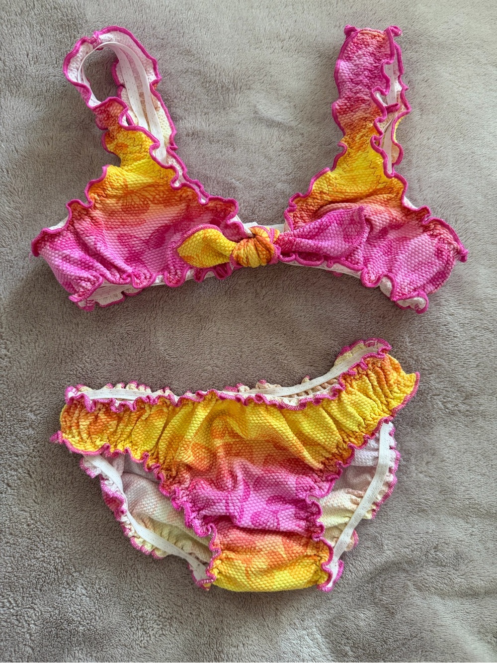 Calzedonia Girls Ruffled Tie-Front Bikini Set in Pink & Yellow 6 years